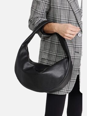BY FAR $690 Maxi Cush Round Edge Top Handle Grained Leather Bag-Black